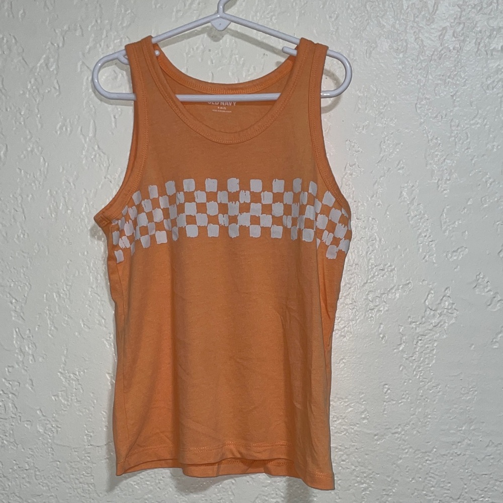 Old Navy Orange Tank Top with White Checkerboard